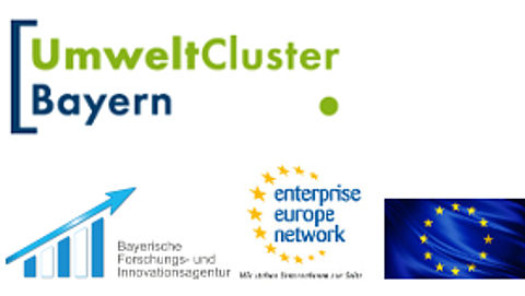 Logo Umweltcluster Bayern, Bayerische Forschungs- und Innovationsagentur, EEN und Europäische Union