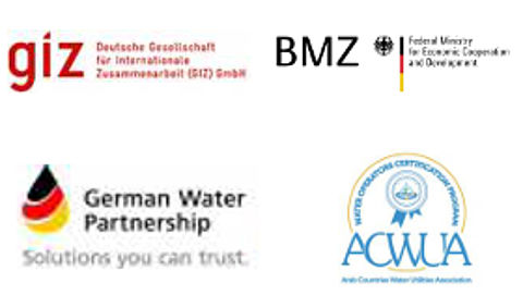 Logo der Gesellschaft für internationale Zusammenarbeit, Bundesministerium für wirtschaftliche Zusammenarbeit und Entwicklung, German water partnership und acw